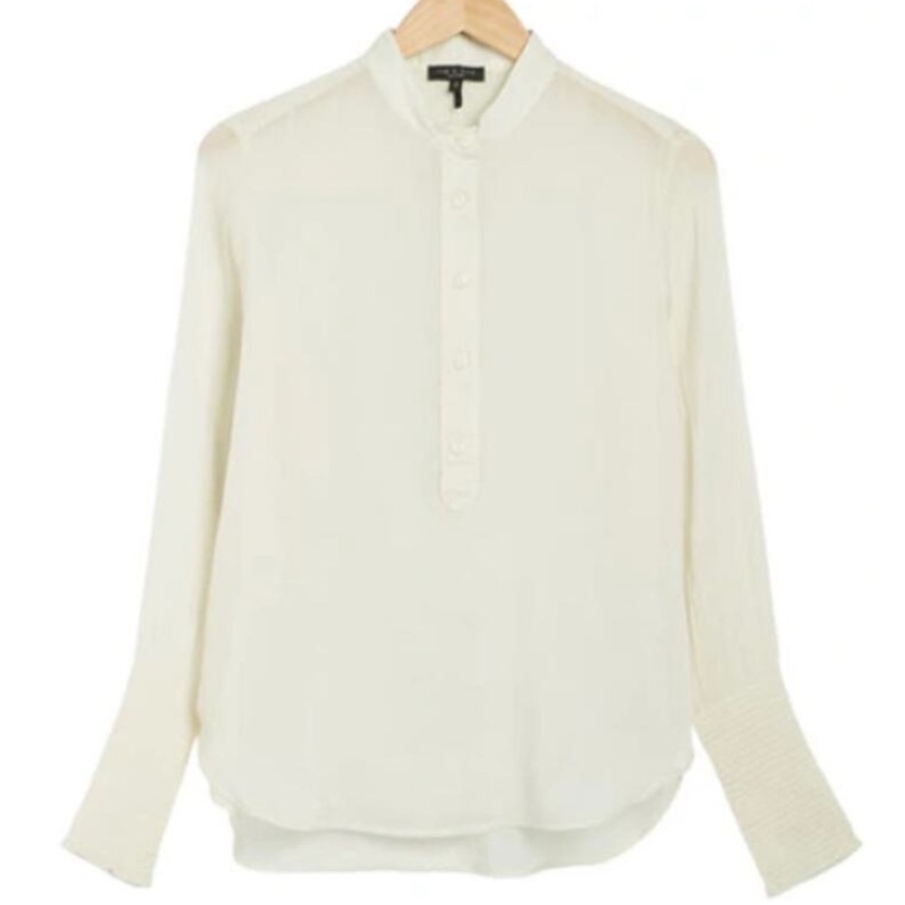Rag & Bone Maris Popover Top XS White Cotton Silk Blouse NWOT Quiet Luxury Chic